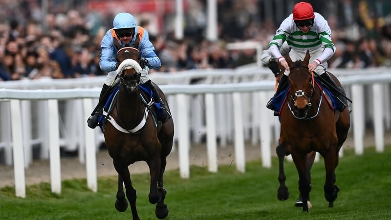 Marie's Rock, with Nico de Boinville up, on their way to winning the Close Brothers Mares' Hurdle