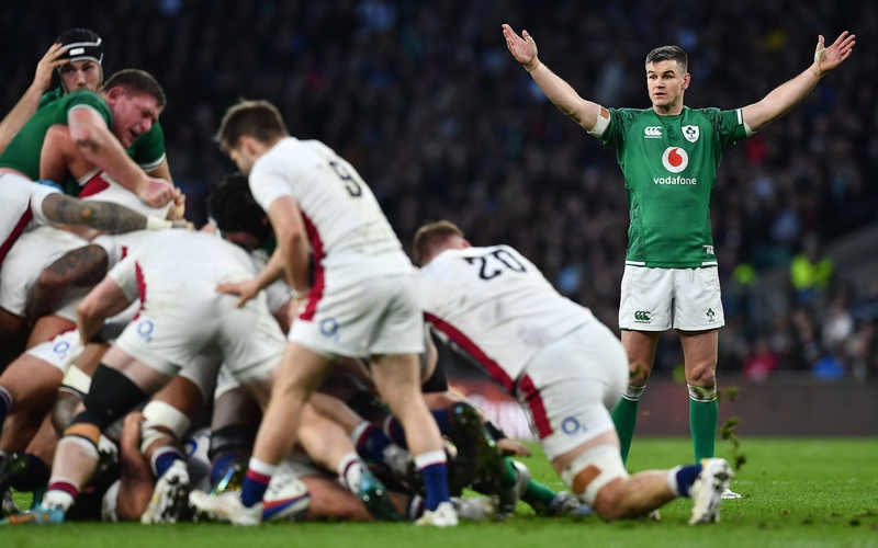 Johnny Sexton shows his frustration as Ireland lose a scrum