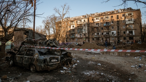 Buildings destroyed by Russian missiles in Kyiv, Ukraine