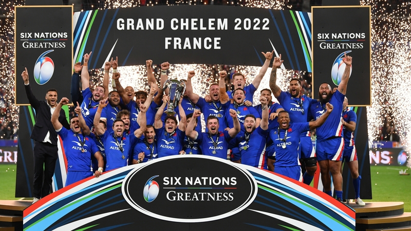 Antoine Dupont lifts the Six Nations trophy to spark French celebrations