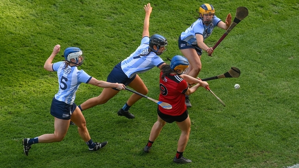 Down's Clara Cowen is swarnmed by Dublin defenders
