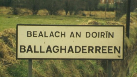 Road sign for Ballaghaderreen, County Roscommon (1977)