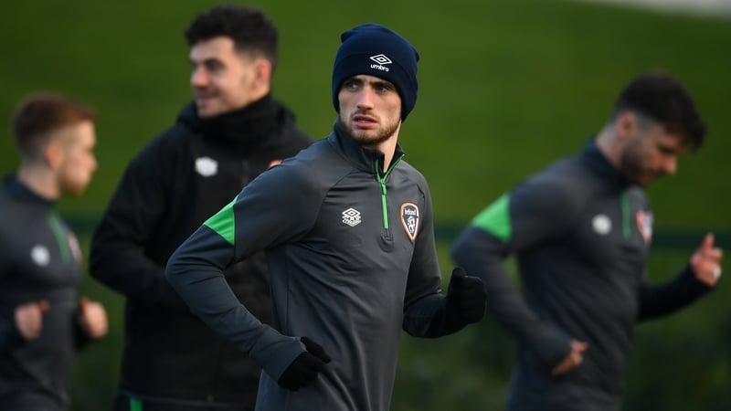 Troy Parrott training with the Ireland squad in Dublin ahead of the Belgium and Lithuania games