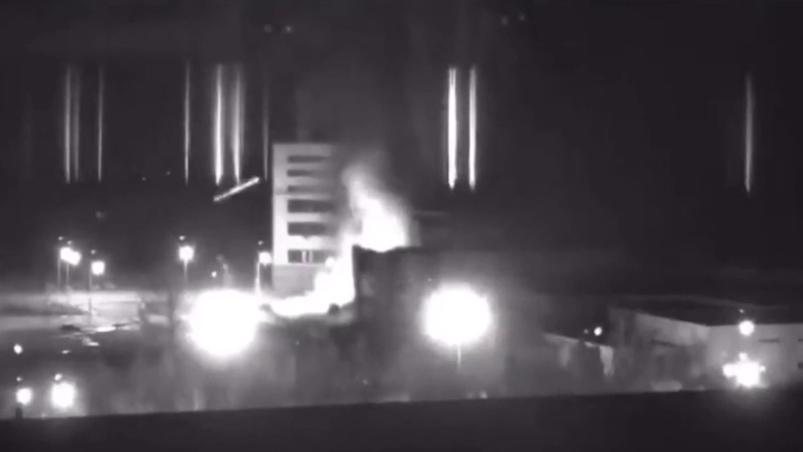 A view of Zaporizhzhia nuclear power plant during a fire following clashes around the site