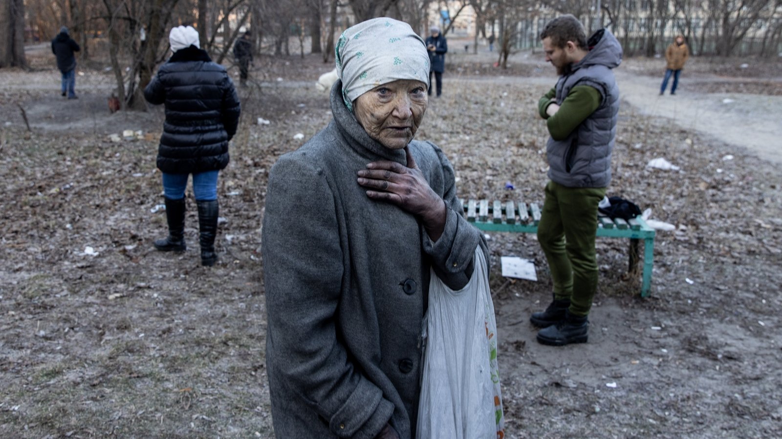A woman rescued from her apartment building after it was hit by a Russian attack in the Sviatoshynskyi District, Kyiv