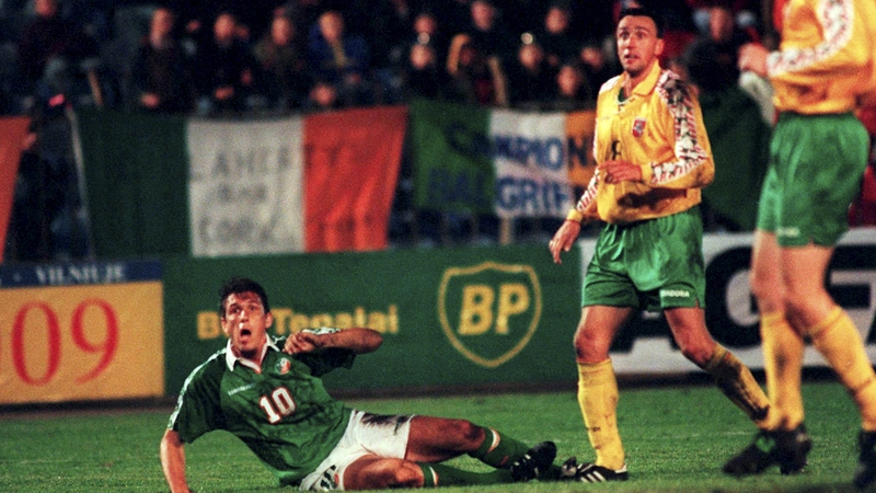 Tony Cascarino in action for the Republic of Ireland against Lithuania in September 1998