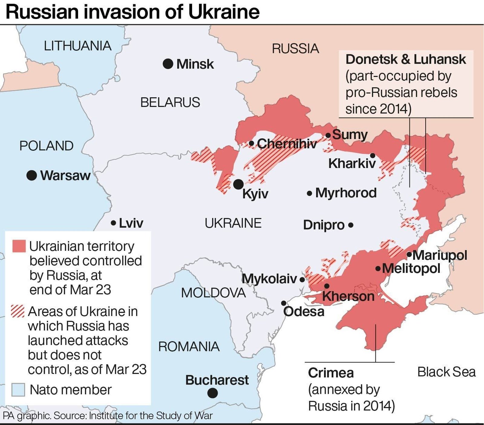 The Russian invasion of Ukraine, as of 23 March