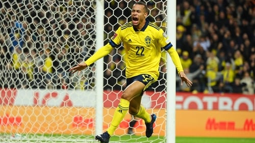 Robin Quaison of Sweden celebrates