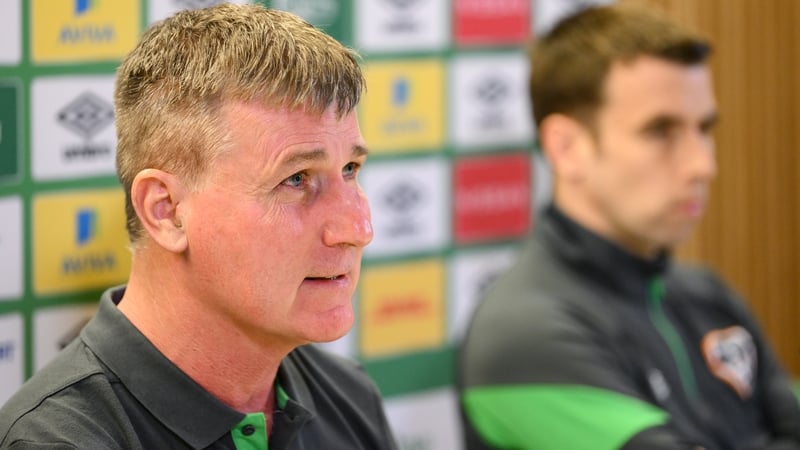 Ireland manager Stephen Kenny with captain Seamus Coleman at the pre-match press conference