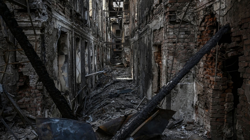 A destroyed school in Kharkiv