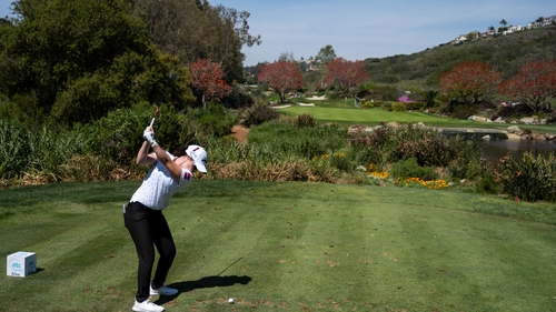 Leona Maguire teeing off on the third hole