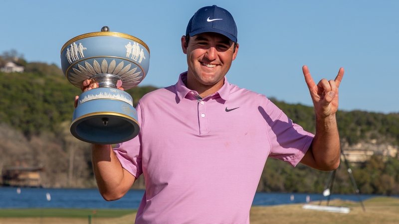 Scottie Scheffler holds the Walter Hagen Cup in Austin