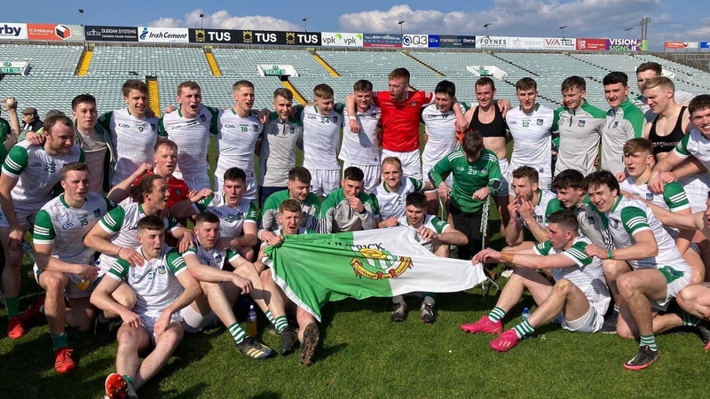 Limerick players celebrate promotion from Division 3 after their victory over Fermanagh
