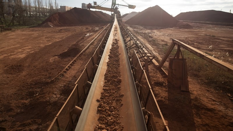 Bauxite rock imported from Guinea at a Rusal aluminium factory