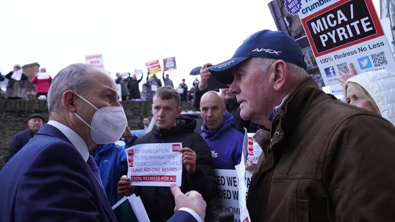 Mica campaigners gathered outside the Playhouse Theatre in Derry