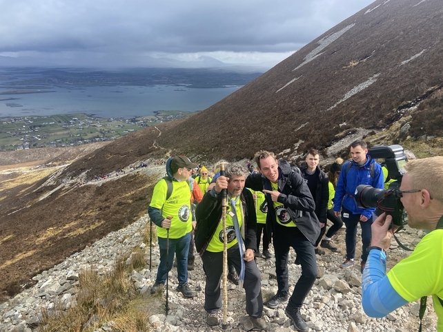 Ryan Tubridy with Charlie Bird on Croagh Patrick