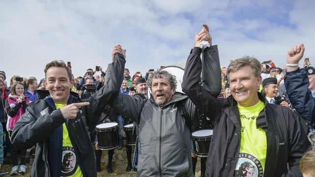 Ryan Tubridy, Charlie Bird and Daniel O'Donnell celebrate at the summit