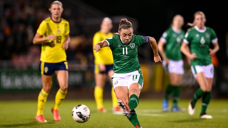 McCabe fires a shot at goal against Sweden during the Tallaght qualifier last October