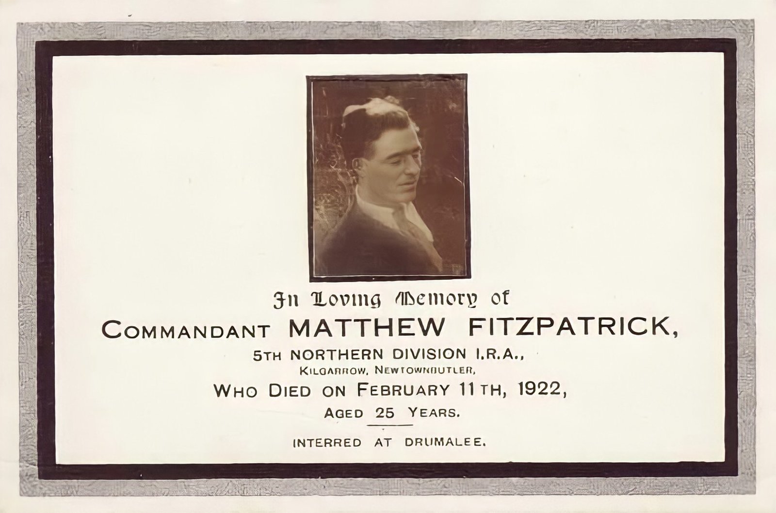 FitzPatrick's memorial card (Courtesy of Whytes.com Auctioneers)
