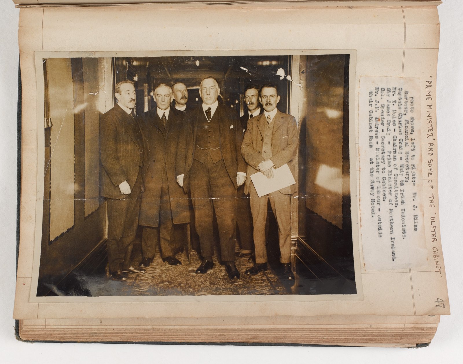 Photo of Craig and some members of his Cabinet - as found in an IRA Intelligence file, along with photos of British Army and Police officers marked for surveillance or death (© National Museum of Ireland and the Gerry Fitzpatrick Family)