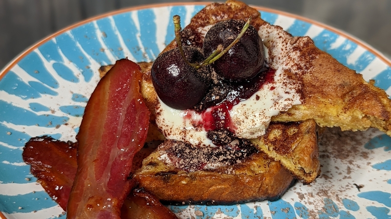 Karen Coakly's black forest French toast with maple glazed bacon