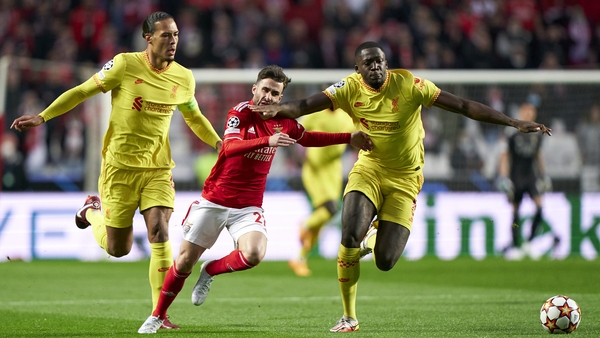 An early chance for Benfica was stopped by Ibrahima Konate