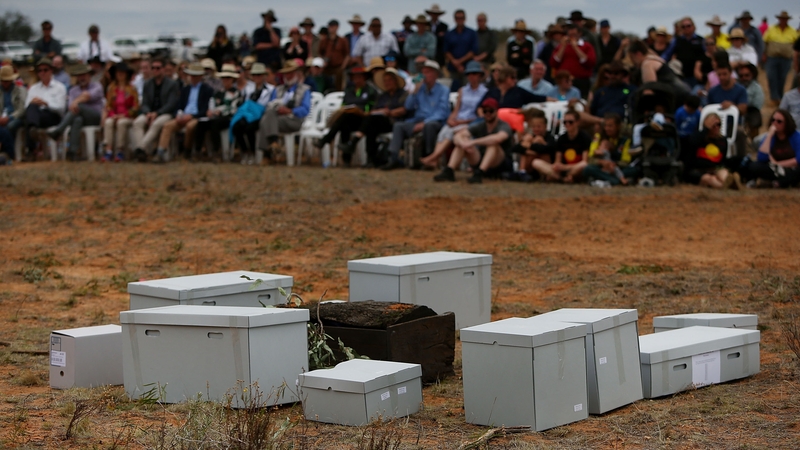 The 40,000 year old remains of Mungo Man and ancestors arrive at the Lake Mungo in November 2017