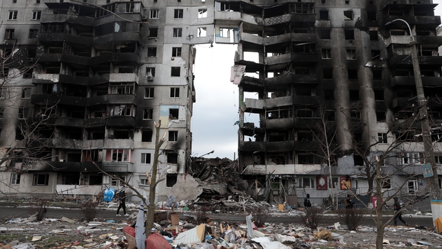 A residential building destroyed by Russian shelling in Borodyanka