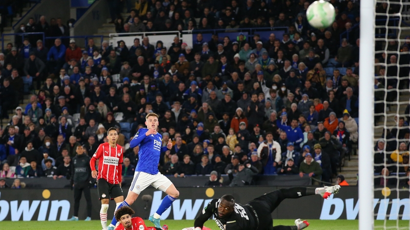 Harvey Barnes hit the crossbar with this effort