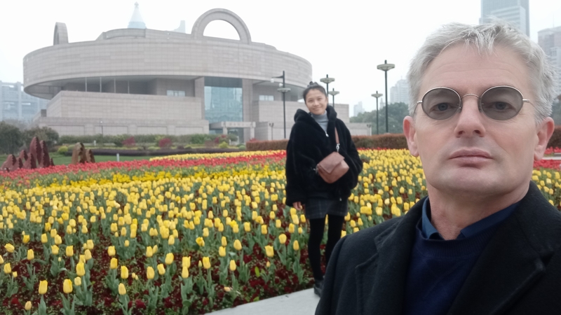 Liam Murray and his wife Victoria outside the Shanghai Museum