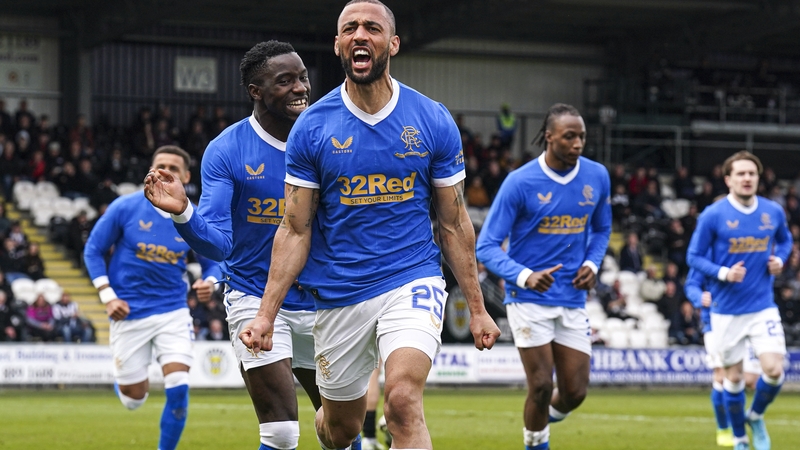 Kemar Roofe celebrates scoring his and Rangers' third goal