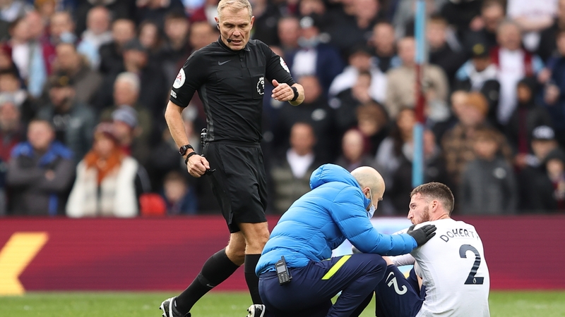 Matt Doherty receives medical attention at Villa Park