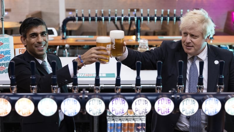 Boris Johnson (right) pictured with Rishi Sunak during a visit to Fourpure Brewery in London last year