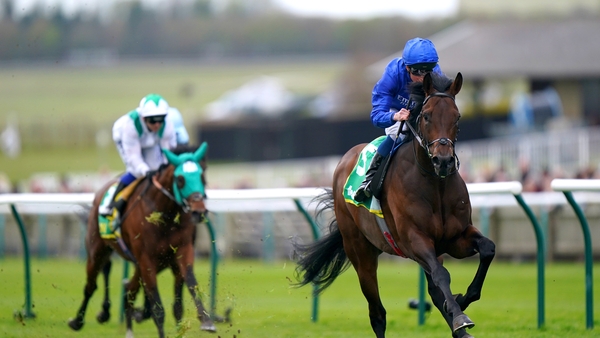 Native Trail ridden by jockey William Buick (right) coming home to win the Classic trial
