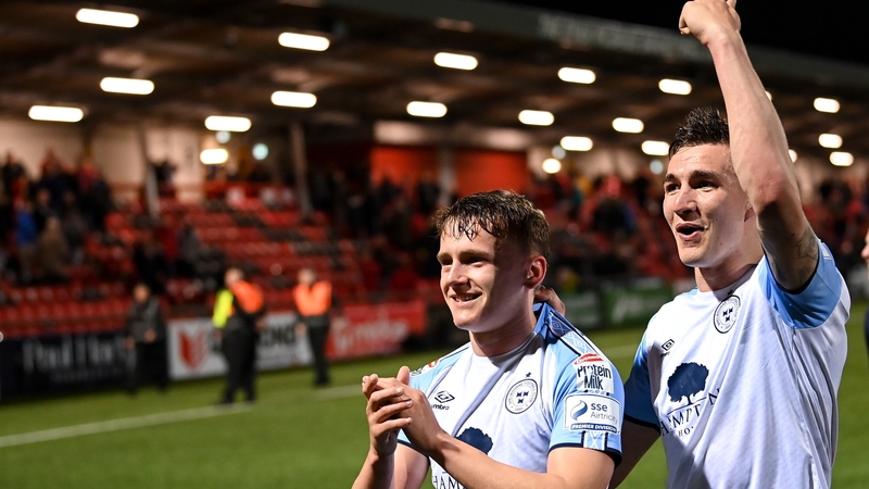 Brian McManus, left, and Sean Boyd of Shelbourne celebrate