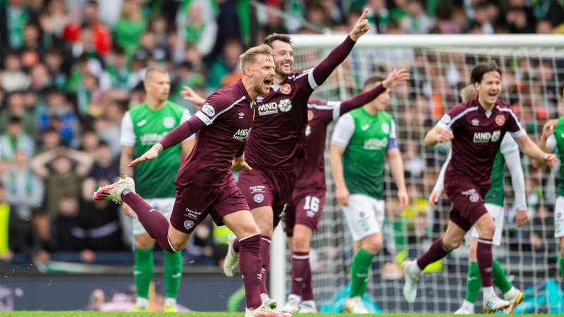 Stephen Kingsley celebrates making it 2-0 to Hearts