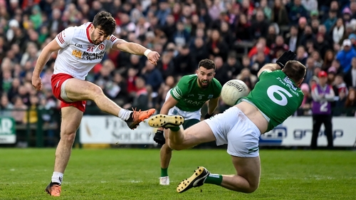 Tyrone's Conor McKenna has a shot blocked