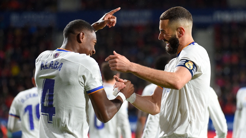David Alaba (L) celebrates with Karim Benzema
