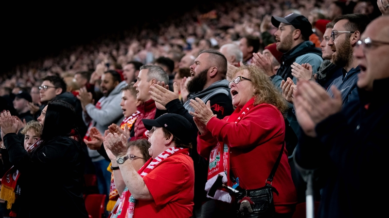 Liverpool fans observe a minutes applause to show support for Cristiano Ronaldo