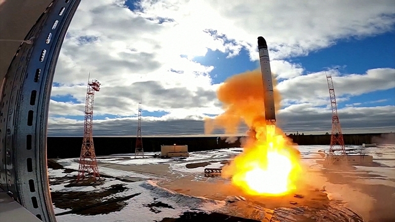 The Sarmat missile is capable of carrying ten or more nuclear warheads and decoys, and striking targets thousands of miles away