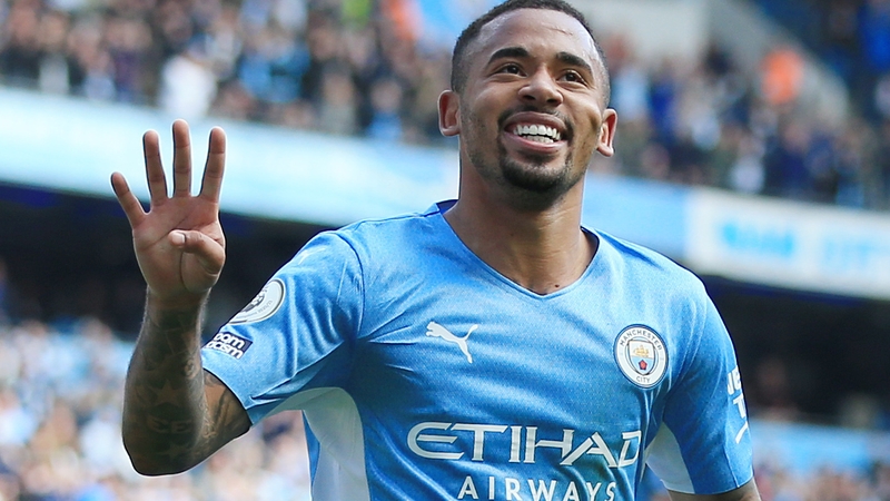 Gabriel Jesus scored twice in each half