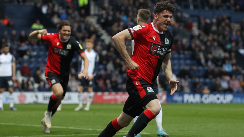 Darragh Lenihan celebrates his goal against Preston