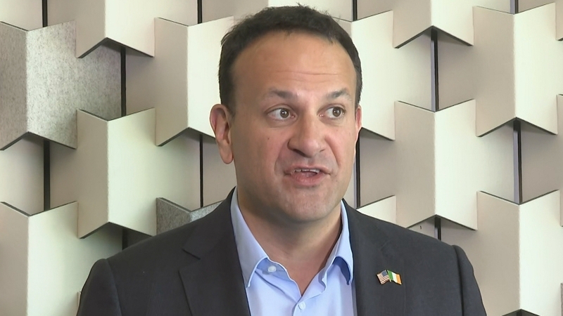 Leo Varadkar speaking to reporters in California