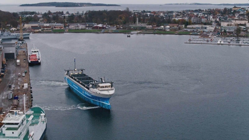 The fully electric and autonomous container vessel Yara Birkeland. Courtesy: Yara International