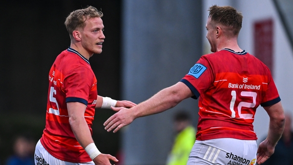 Mike Haley (left) celebrates his second try