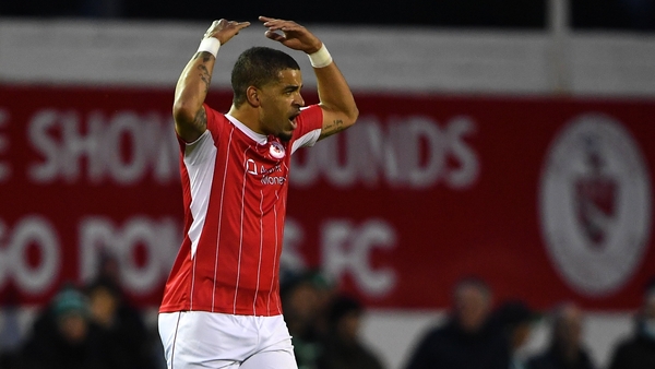 Jordan Hamilton celebrates his equaliser for Sligo Rovers