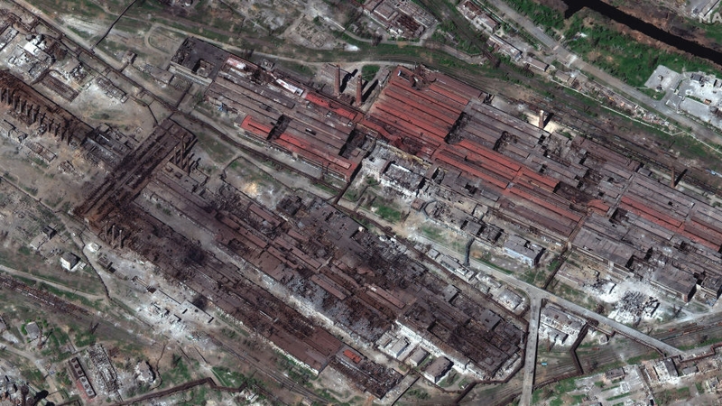 Satellite imagery of the Azovstal steel plant in Mariupol taken yesterday