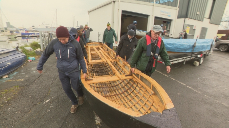 Three currachs were launched onto the Liffey at Ringsend today