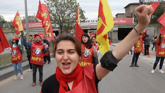 Demonstrators in Turkey show their support during May Day protests
