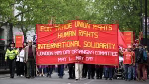Protesters taking part in a May Day march in London
